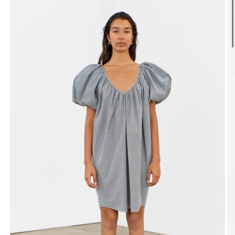 Mara Hoffman black and white puff sleeve dress